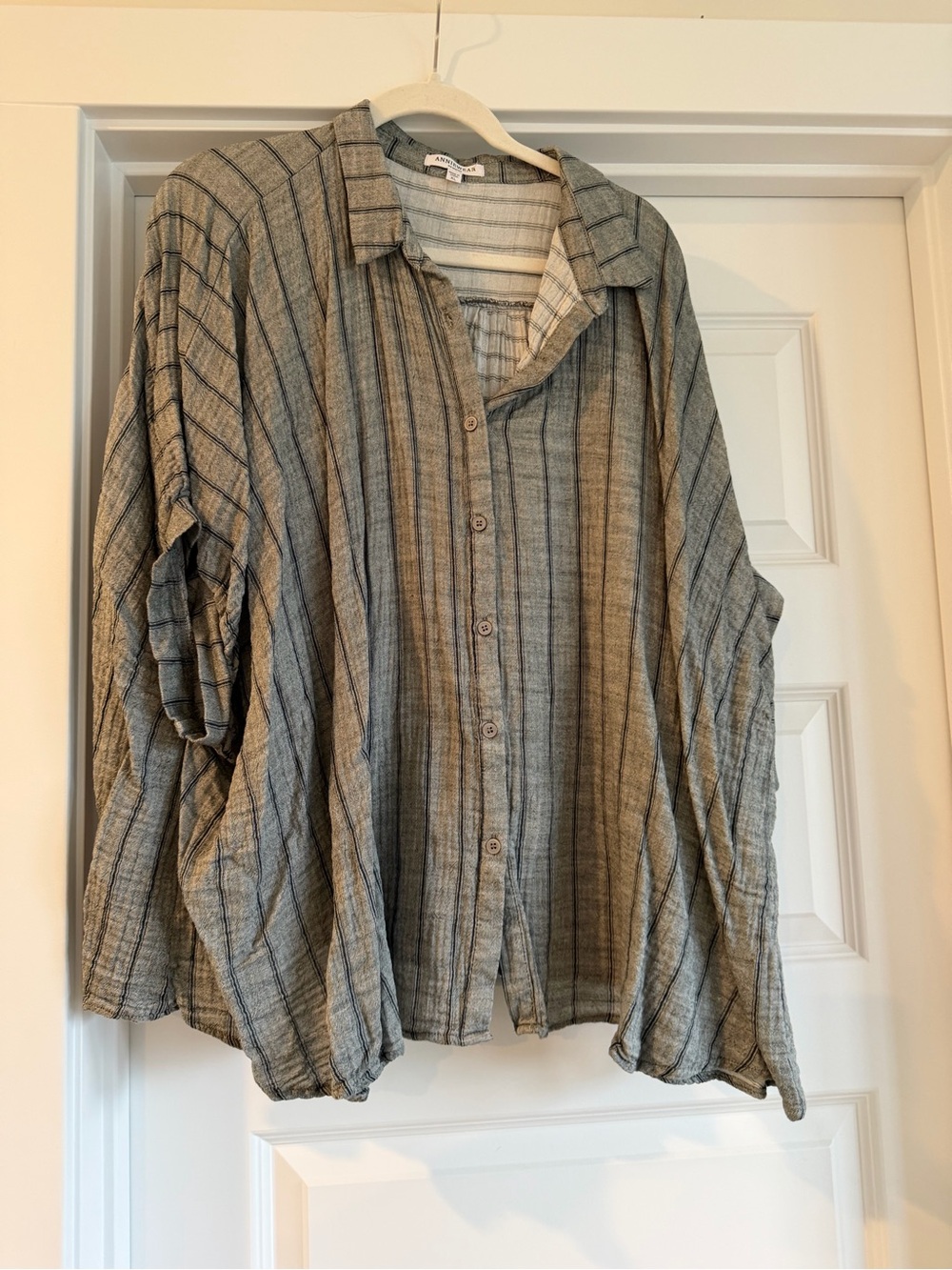Women's Relaxed Gray Striped Button-Down Shirt